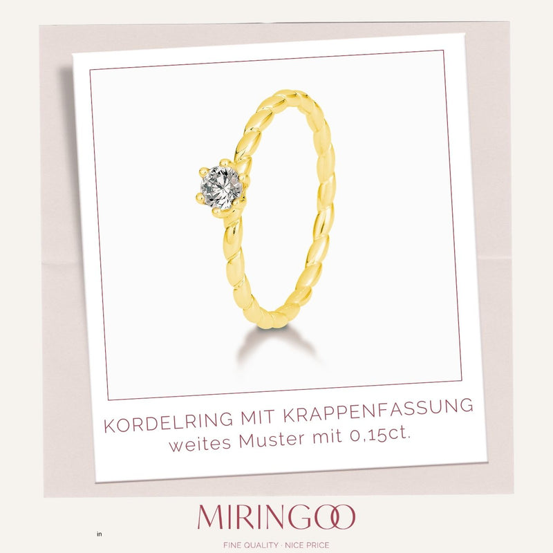 Solitaire - Kordelring (weites Muster) · 6er Krappe · 0,15ct