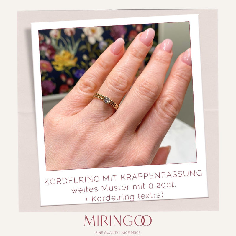 Solitaire - Kordelring (weites Muster) · 6er Krappe · 0,20ct