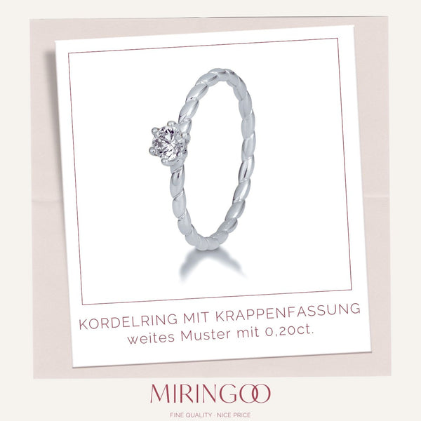 Solitaire-Kordel-Ring (weites Muster) · 6er Krappe · 0,20ct