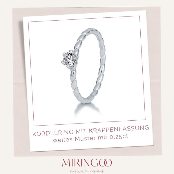Solitaire-Kordel-Ring (weites Muster) · 6er Krappe · 0,25ct